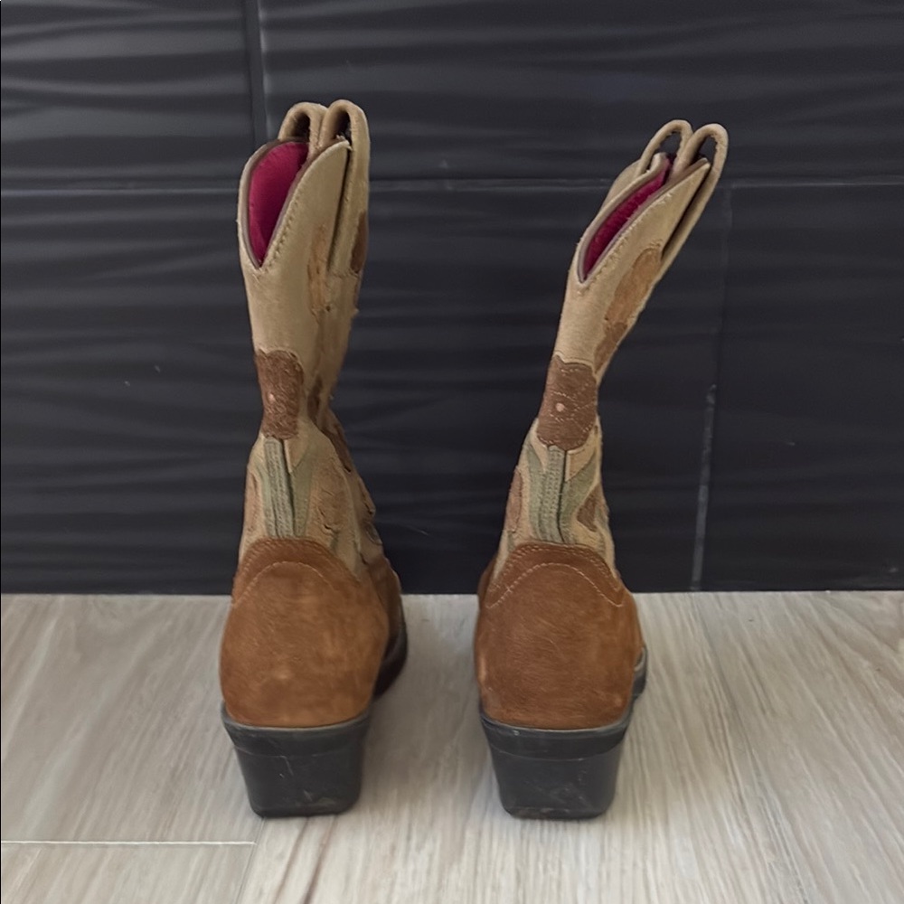Ariat Tan and Brown Heeled Boots with Western Flair